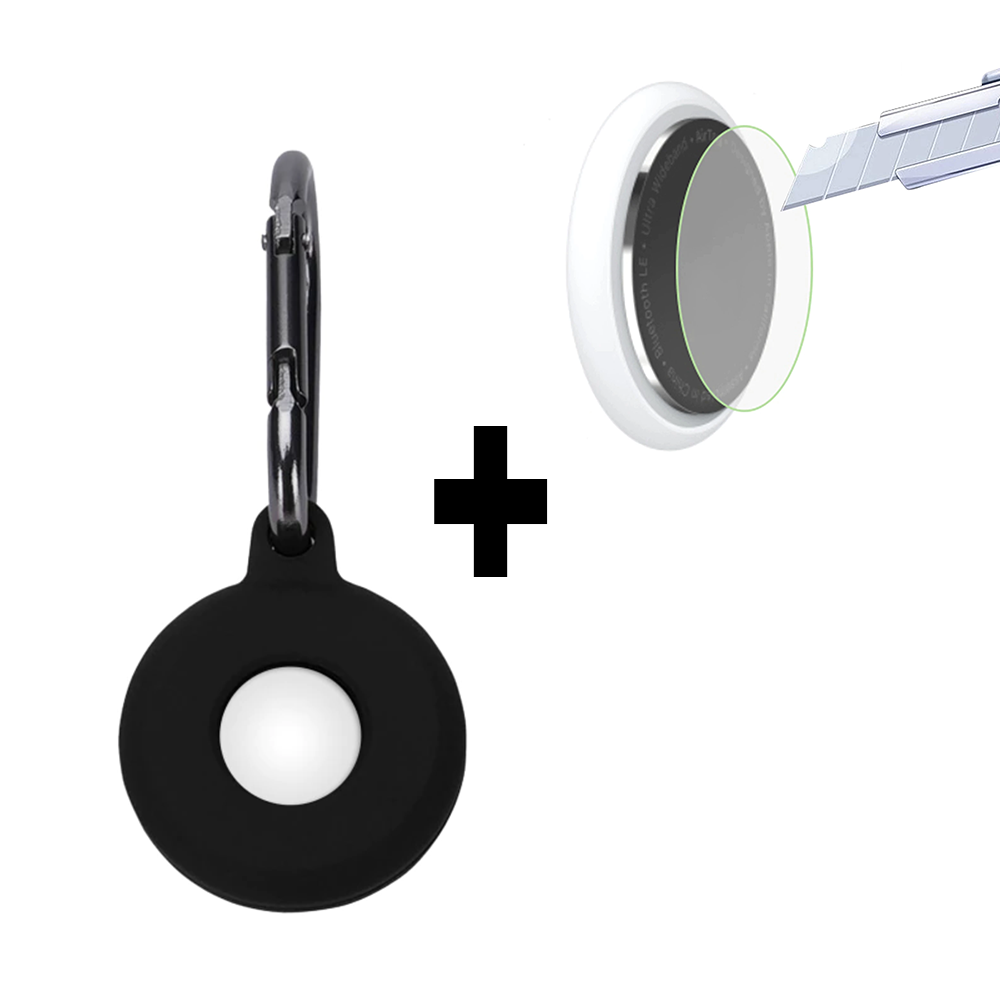 Apple AirTag Silikon Schlüsselanhänger mit Karabiner + Schutzfolie Hülle Case