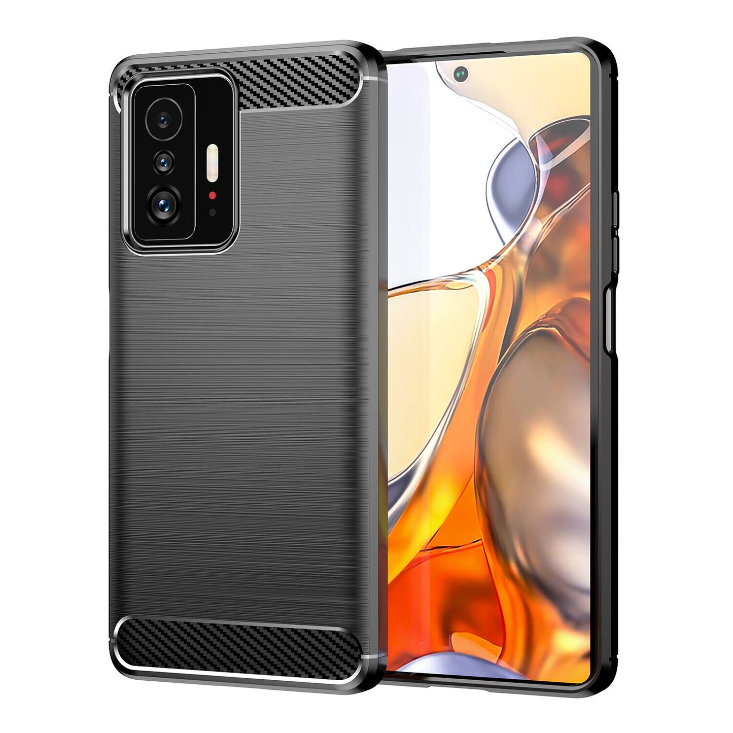 Schutzhülle für Xiaomi 11T + Pro Silikon Case Carbon Look schwarz Bumper Cover