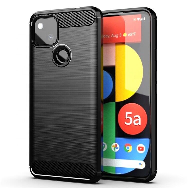 Google Pixel 5a Schutzhülle Silikon Case Carbon Look schwarz Slim Bumper Cover