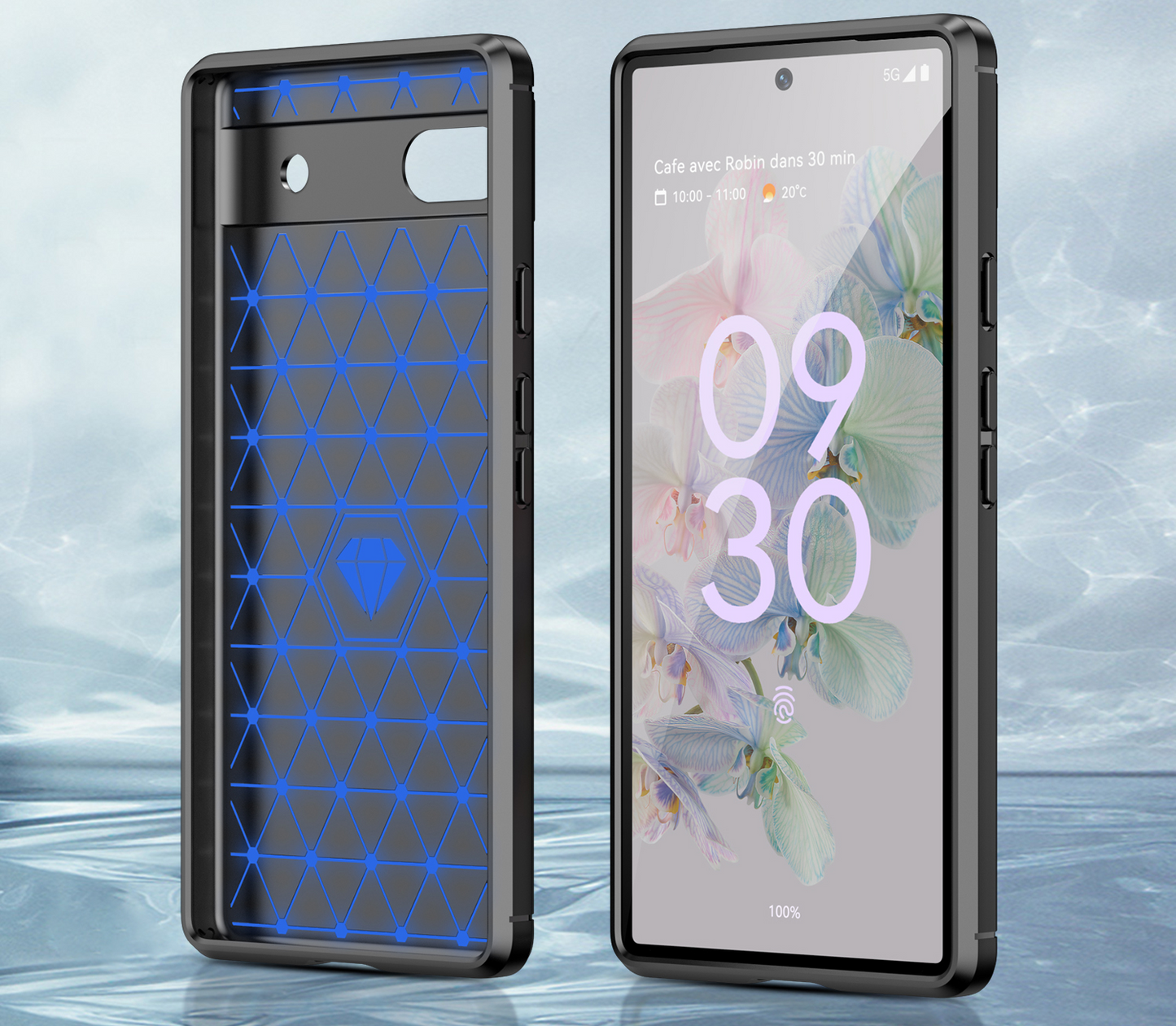 Google Pixel 6a Schutzhülle Silikon Case Carbon Look schwarz Slim Cover Bumper