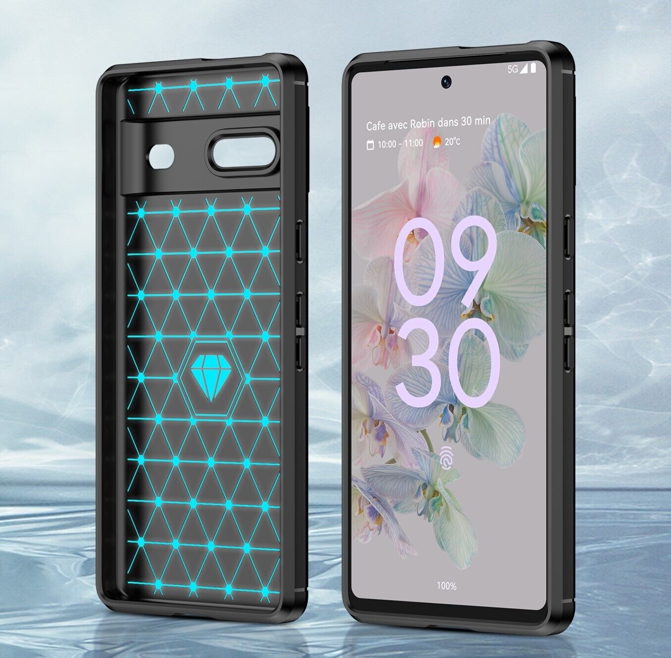 Google Pixel 7 Schutzhülle Silikon Case Carbon Look schwarz Slim Cover Bumper