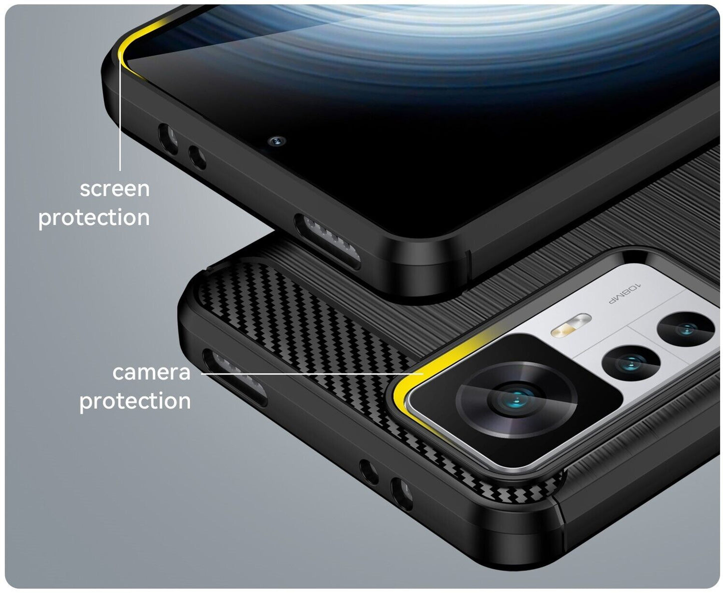 Schutzhülle für Xiaomi 12T + Pro Silikon Case Carbon Look schwarz Bumper Cover