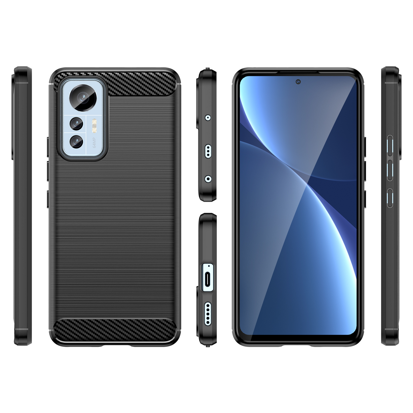 Schutzhülle für Xiaomi 12 Lite Silikon Case Carbon Look schwarz Cover Bumper