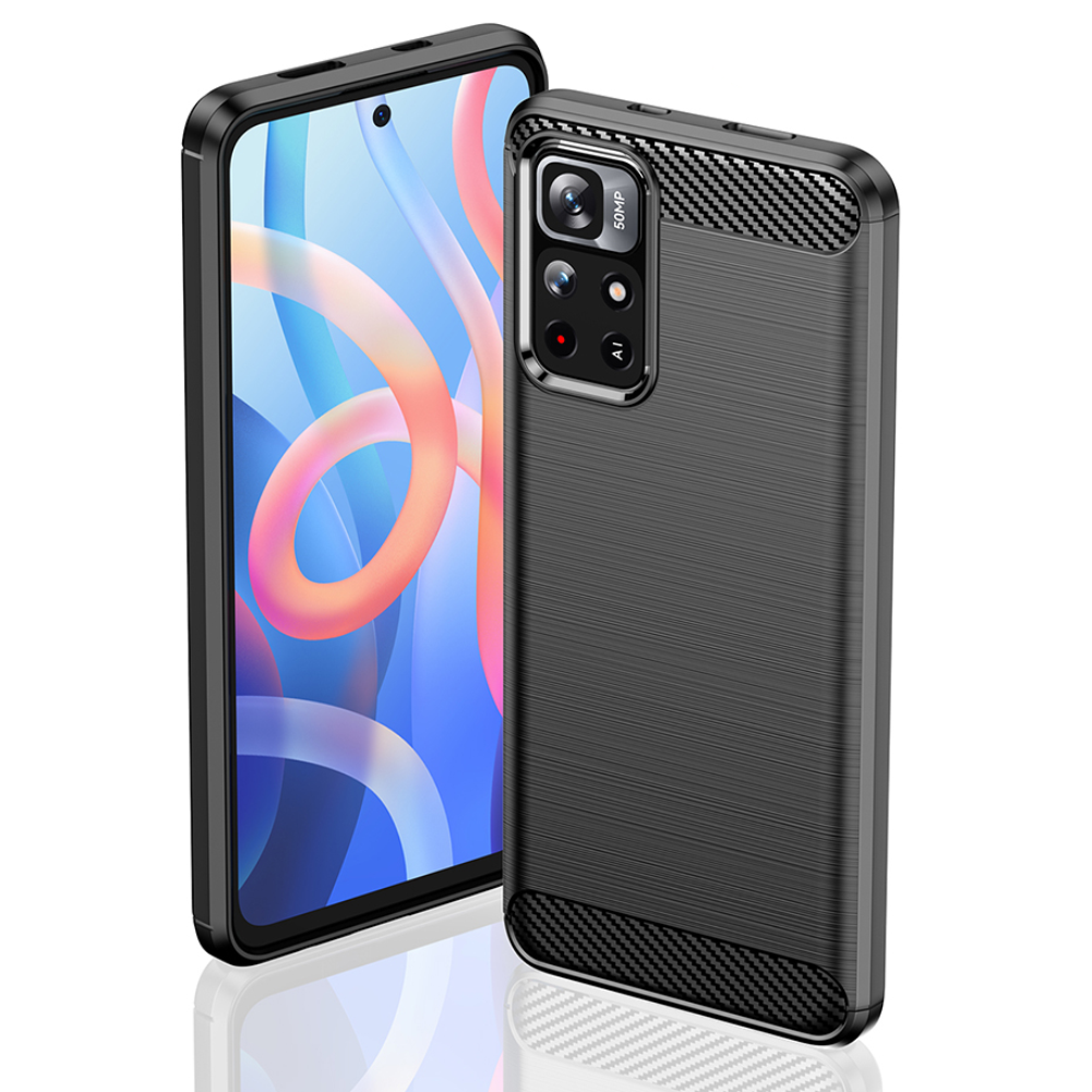 Schutzhülle für Xiaomi POCO M4 Pro 5G Case Carbon Look schwarz Bumper Cover