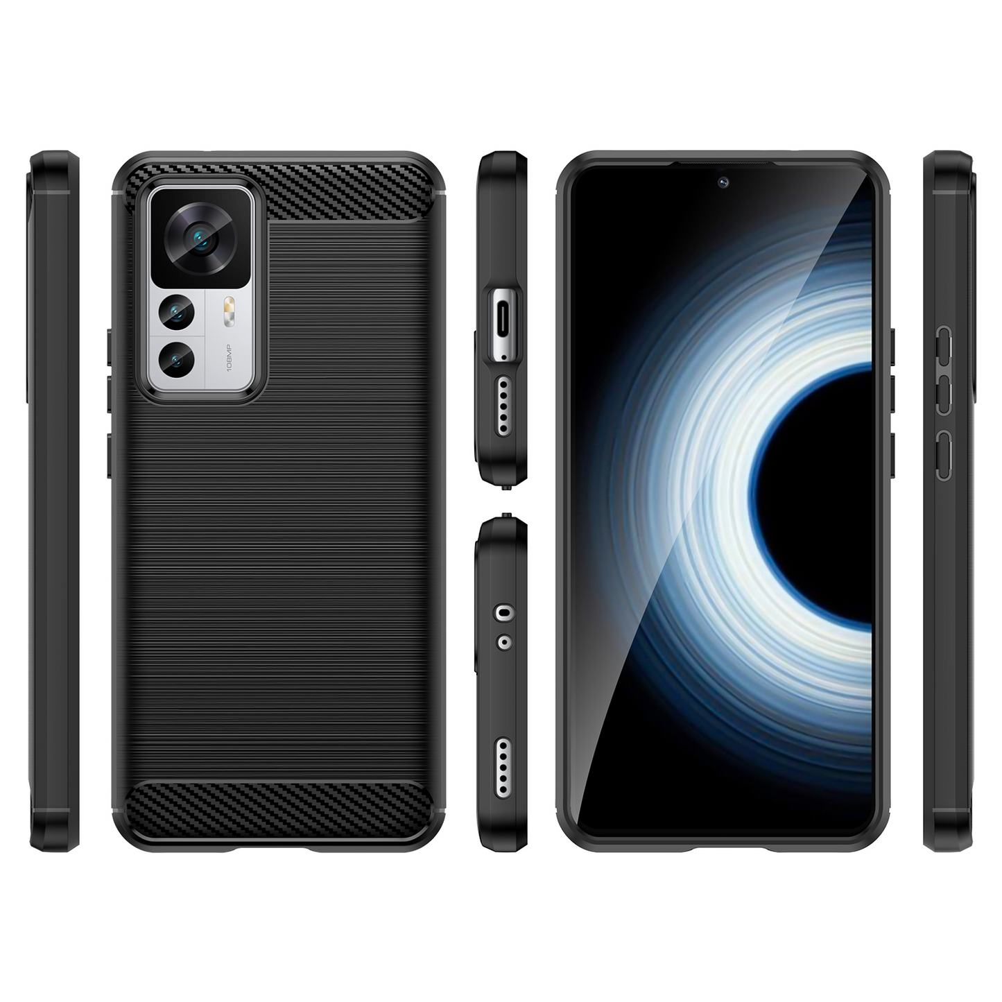 Schutzhülle für Xiaomi 12T + Pro Silikon Case Carbon Look schwarz Bumper Cover