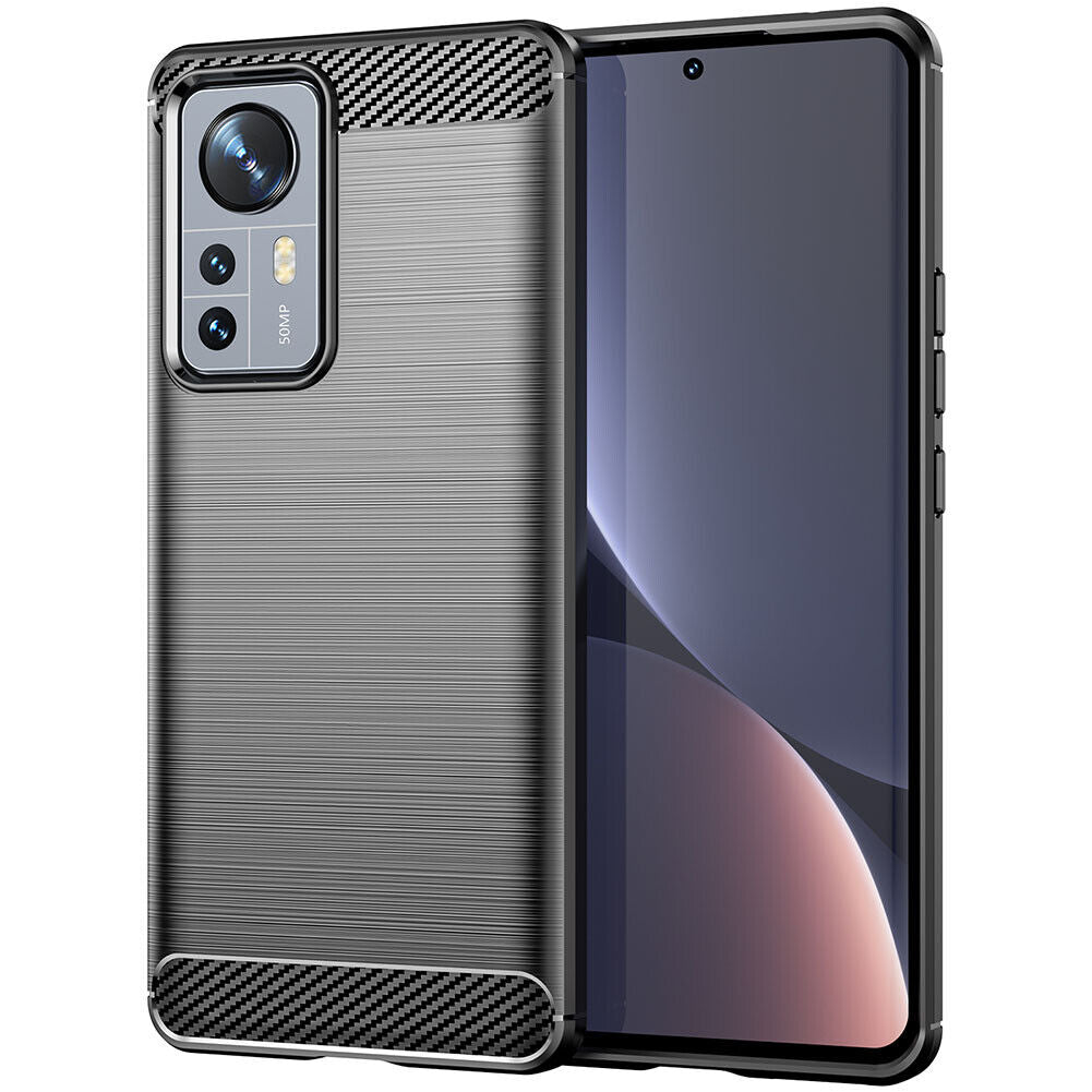Schutzhülle für Xiaomi 12 Pro Silikon Case Carbon Look schwarz Slim Cover Bumper