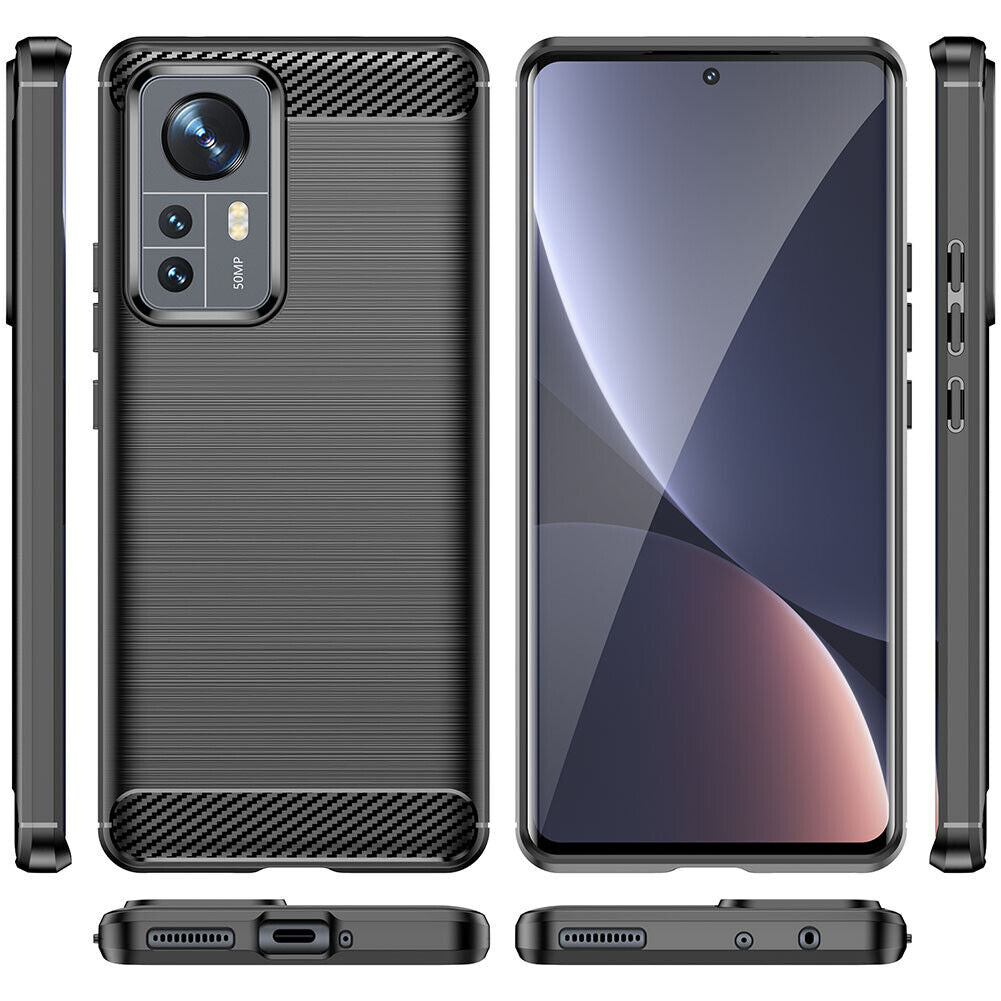 Schutzhülle für Xiaomi 12 Pro Silikon Case Carbon Look schwarz Slim Cover Bumper