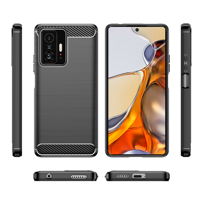 Schutzhülle für Xiaomi 11T + Pro Silikon Case Carbon Look schwarz Bumper Cover